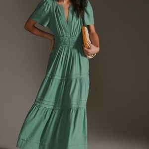 Anthropologie Somerset Linen Green Small Maxi Dress